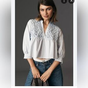 Maeve for Anthropology Smocked Babydoll Top Size Small